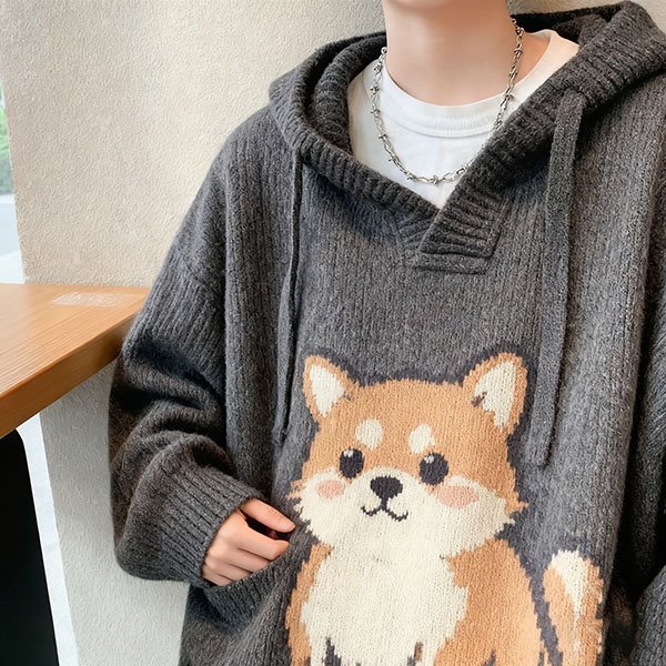 Oatmeal hooded pullover, autumn/winter new lazy style oversized warm knitted cardigan for two