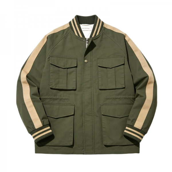 Olive Green & Khaki Cargo Baseball Jacket