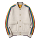 Cream Baseball Jacket with Rainbow Stripes